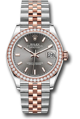 Rolex Steel and Everose Gold Datejust 31 Watch - 46 Diamond Bezel - Dark Rhodium Index Dial - Jubilee Bracelet - 278381RBR dkrhij