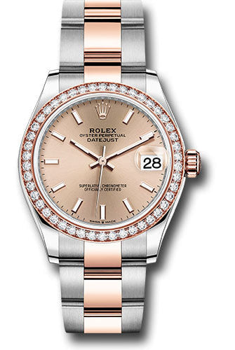 Rolex Steel and Everose Gold Datejust 31 Watch - 46 Diamond Bezel - Rose Index Dial - Oyster Bracelet - 278381RBR roio