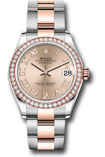 Rolex Steel and Everose Gold Datejust 31 Watch - 46 Diamond Bezel - Rose Roman Dial - Oyster Bracelet - 278381RBR roro