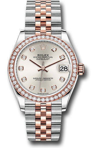 Rolex Steel and Everose Gold Datejust 31 Watch - 46 Diamond Bezel - Silver Diamond Dial - Jubilee Bracelet - 278381RBR sdj
