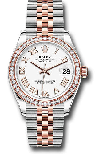 Rolex Steel and Everose Gold Datejust 31 Watch - 46 Diamond Bezel - White Roman Dial - Jubilee Bracelet - 278381RBR wrj