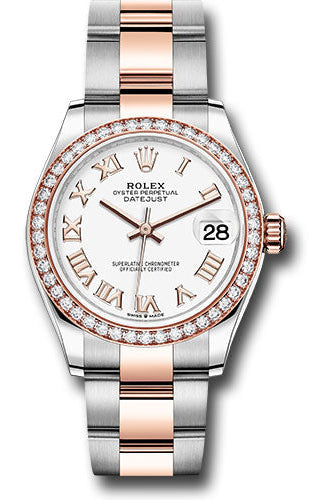 Rolex Steel and Everose Gold Datejust 31 Watch - 46 Diamond Bezel - White Roman Dial - Oyster Bracelet - 278381RBR wro