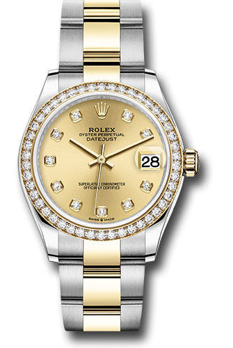 Rolex Steel and Yellow Gold Datejust 31 Watch - Diamond Bezel - Champagne Diamond Dial - Oyster Bracelet - 278383RBR chdo