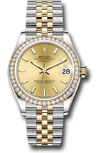 Rolex Steel and Yellow Gold Datejust 31 Watch - Diamond Bezel - Champagne Index Dial - Jubilee Bracelet - 278383RBR chij