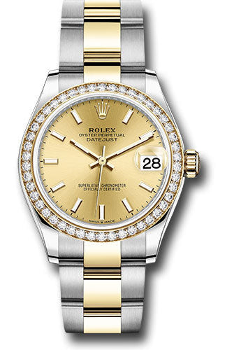 Rolex Steel and Yellow Gold Datejust 31 Watch - Diamond Bezel - Champagne Index Dial - Oyster Bracelet - 278383RBR chio