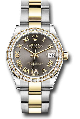 Rolex Steel and Yellow Gold Datejust 31 Watch - Diamond Bezel - Dark Grey Diamond Roman Six Dial - Oyster Bracelet -