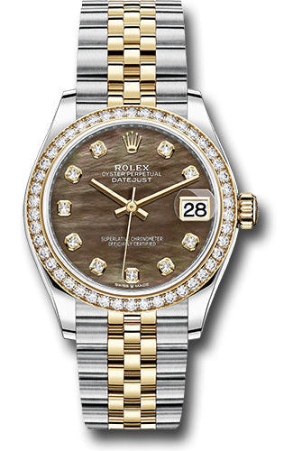 Rolex Steel and Yellow Gold Datejust 31 Watch - Diamond Bezel - Dark Mother-of-Pearl Diamond Dial - Jubilee Bracelet - 278383RBR dkmdj