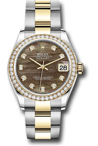 Rolex Steel and Yellow Gold Datejust 31 Watch - Diamond Bezel - Dark Mother-of-Pearl Diamond Dial - Oyster Bracelet -