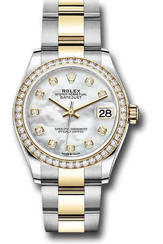Rolex Steel and Yellow Gold Datejust 31 Watch - Diamond Bezel - Mother-of-Pearl Diamond Dial - Oyster Bracelet - 278383RBR