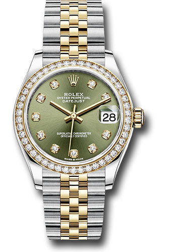 Rolex Steel and Yellow Gold Datejust 31 Watch - Diamond Bezel - Olive Green Diamond Dial - Jubilee Bracelet - 278383RBR ogdj