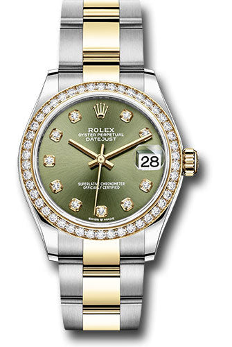 Rolex Steel and Yellow Gold Datejust 31 Watch - Diamond Bezel - Olive Green Diamond Dial - Oyster Bracelet - 278383RBR ogdo