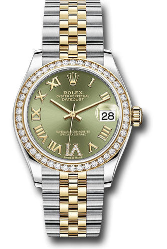 Rolex Steel and Yellow Gold Datejust 31 Watch - Diamond Bezel - Olive Green Diamond Roman Six Dial - Jubilee Bracelet -