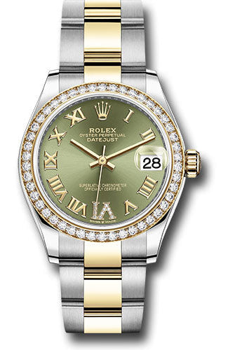 Rolex Steel and Yellow Gold Datejust 31 Watch - Diamond Bezel - Olive Green Diamond Roman Six Dial - Oyster Bracelet -