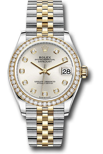 Rolex Steel and Yellow Gold Datejust 31 Watch - Diamond Bezel - Silver Diamond Dial - Jubilee Bracelet - 278383RBR sdj