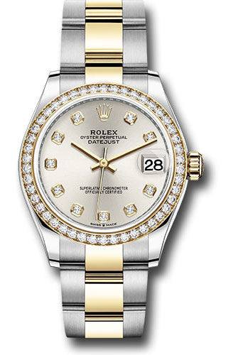 Rolex Steel and Yellow Gold Datejust 31 Watch - Diamond Bezel - Silver Diamond Dial - Oyster Bracelet - 278383RBR sdo