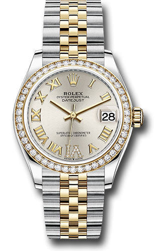Rolex Steel and Yellow Gold Datejust 31 Watch - Diamond Bezel - Silver Diamond Roman Six Dial - Jubilee Bracelet - 278383RBR
