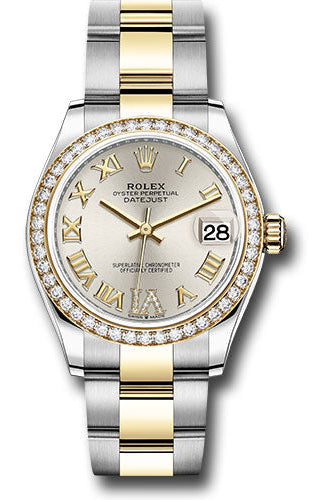 Rolex Steel and Yellow Gold Datejust 31 Watch - Diamond Bezel - Silver Diamond Roman Six Dial - Oyster Bracelet - 278383RBR