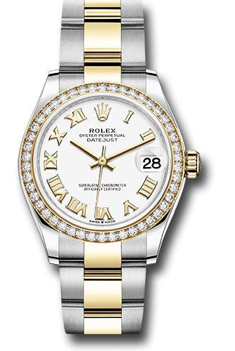 Rolex Steel and Yellow Gold Datejust 31 Watch - Diamond Bezel - White Roman Dial - Oyster Bracelet - 278383RBR wro