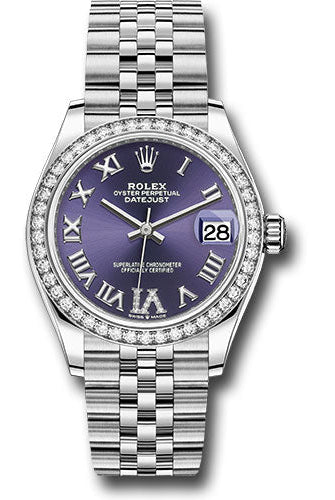 Rolex Steel and White Gold Datejust 31 Watch - Diamond Bezel - Aubergine Roman Diamond 6 Dial - Jubilee Bracelet - 278384RBR aubdr6j