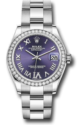 Rolex Steel and White Gold Datejust 31 Watch - Diamond Bezel - Aubergine Roman Diamond 6 Dial - Oyster Bracelet - 278384RBR aubdr6o