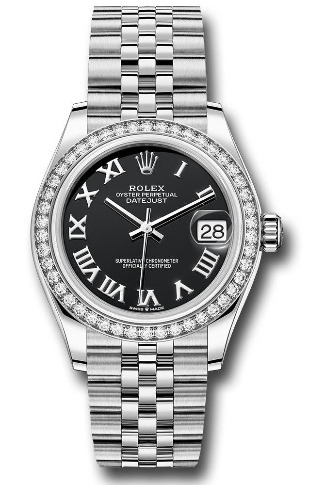 Rolex Steel and White Gold Datejust 31 Watch - Diamond Bezel - Black Roman Dial - Jubilee Bracelet - 278384RBR bkrj