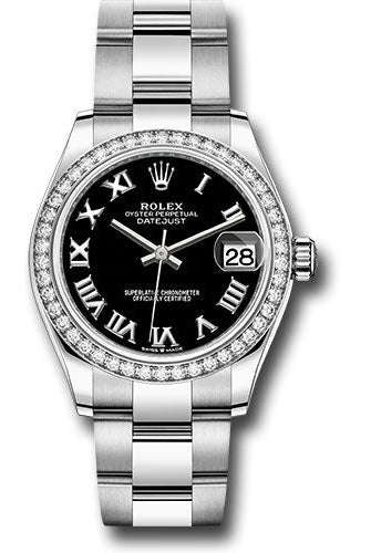 Rolex Steel and White Gold Datejust 31 Watch - Diamond Bezel - Black Roman Dial - Oyster Bracelet - 278384RBR bkro