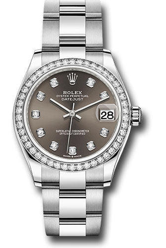 Rolex Steel and White Gold Datejust 31 Watch - Diamond Bezel - Dark Grey Diamond Dial - Oyster Bracelet - 278384RBR dkgdo