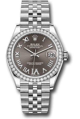 Rolex Steel and White Gold Datejust 31 Watch - Diamond Bezel - Dark Grey Roman Diamond 6 Dial - Jubilee Bracelet - 278384RBR dkgdr6j