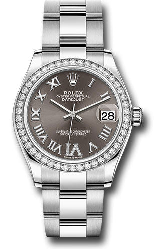 Rolex Steel and White Gold Datejust 31 Watch - Diamond Bezel - Dark Grey Roman Diamond 6 Dial - Oyster Bracelet - 278384RBR dkgdr6o