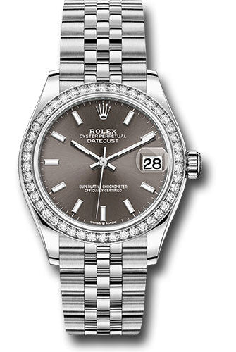 Rolex Steel and White Gold Datejust 31 Watch - Diamond Bezel - Dark Grey Index Dial - Jubilee Bracelet - 278384RBR dkgij
