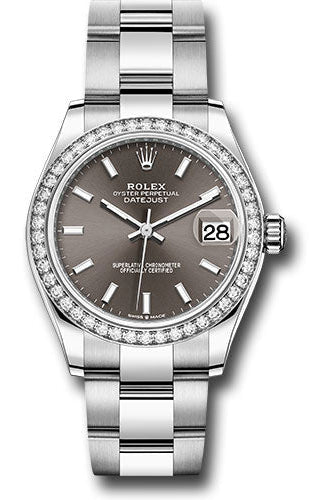 Rolex Steel and White Gold Datejust 31 Watch - Diamond Bezel - Dark Grey Index Dial - Oyster Bracelet - 278384RBR dkgio