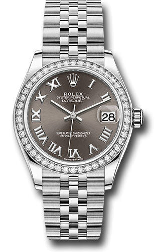Rolex Steel and White Gold Datejust 31 Watch - Diamond Bezel - Dark Grey Roman Dial - Jubilee Bracelet - 278384RBR dkgrj