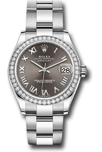 Rolex Steel and White Gold Datejust 31 Watch - Diamond Bezel - Dark Grey Roman Dial - Oyster Bracelet - 278384RBR dkgro