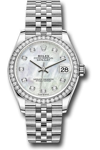Rolex Steel and White Gold Datejust 31 Watch - Diamond Bezel - White Mother-Of-Pearl Diamond Dial - Jubilee Bracelet - 278384RBR mdj