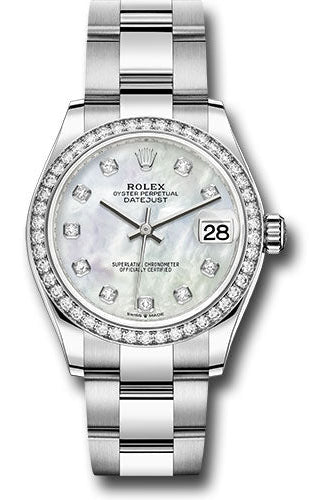Rolex Steel and White Gold Datejust 31 Watch - Diamond Bezel - White Mother-Of-Pearl Diamond Dial - Oyster Bracelet - 278384RBR mdo