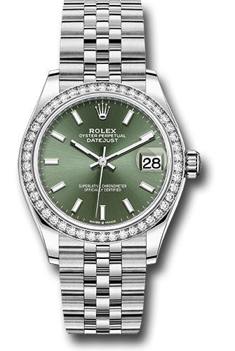 Rolex Steel and White Gold Datejust 31 Watch - Diamond Bezel - Mint Green Index Dial - Jubilee Bracelet - 278384RBR mgij