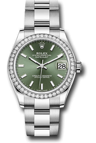 Rolex Steel and White Gold Datejust 31 Watch - Diamond Bezel - Mint Green Index Dial - Oyster Bracelet - 278384RBR mgio