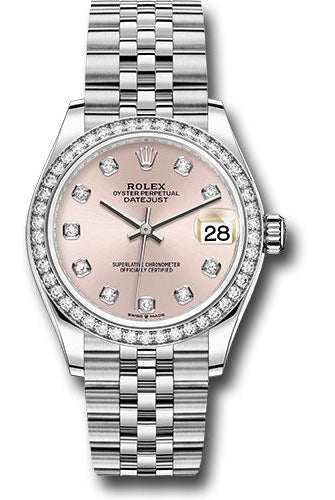 Rolex Steel and White Gold Datejust 31 Watch - Diamond Bezel - Pink Diamond Dial - Jubilee Bracelet - 278384RBR pdj