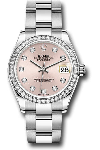 Rolex Steel and White Gold Datejust 31 Watch - Diamond Bezel - Pink Diamond Dial - Oyster Bracelet - 278384RBR pdo