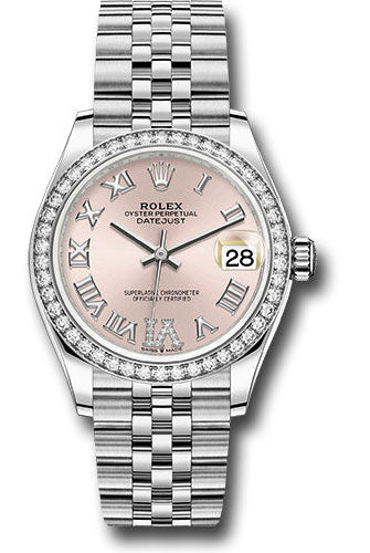 Rolex Steel and White Gold Datejust 31 Watch - Diamond Bezel - Pink Roman Diamond 6 Dial - Jubilee Bracelet - 278384RBR pdr6j
