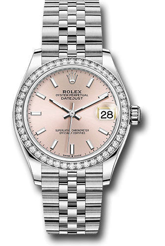 Rolex Steel and White Gold Datejust 31 Watch - Diamond Bezel - Pink Index Dial - Jubilee Bracelet - 278384RBR pij