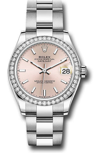 Rolex Steel and White Gold Datejust 31 Watch - Diamond Bezel - Pink Index Dial - Oyster Bracelet - 278384RBR pio
