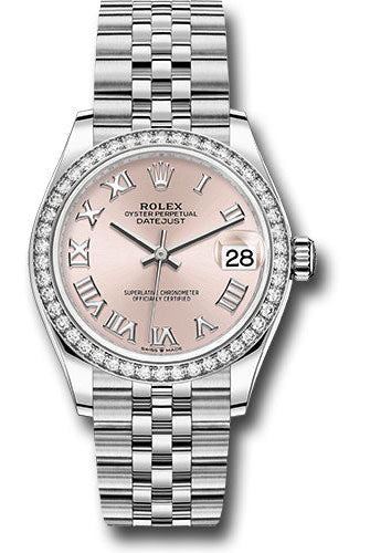 Rolex Steel and White Gold Datejust 31 Watch - Diamond Bezel - Pink Roman Dial - Jubilee Bracelet - 278384RBR prj