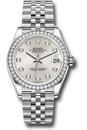 Rolex Steel and White Gold Datejust 31 Watch - Diamond Bezel - Silver Diamond Dial - Jubilee Bracelet - 278384RBR sdj