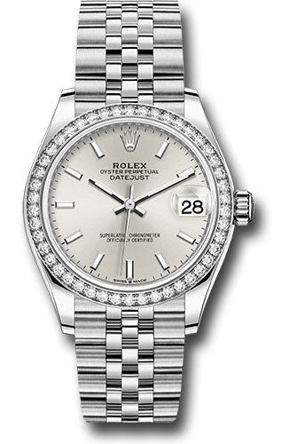 Rolex Steel and White Gold Datejust 31 Watch - Diamond Bezel - Silver Index Dial - Jubilee Bracelet - 278384RBR sij