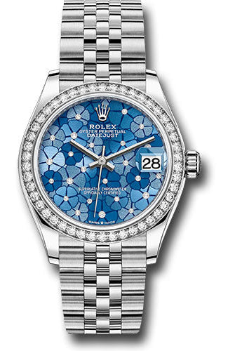 Rolex White Rolesor Datejust 31 Watch - Diamond Bezel - Azzurro Blue Floral Motif Diamond Dial - Jubilee Bracelet - 278384rbr azflomdj