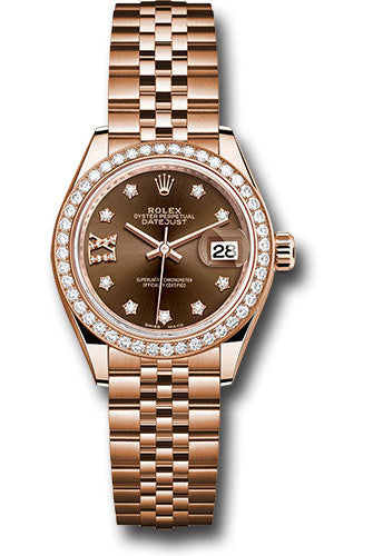 Rolex Everose Gold Lady-Datejust 28 Watch - 44 Diamond Bezel - Chocolate Diamond Star Dial - Jubilee Bracelet - 279135RBR