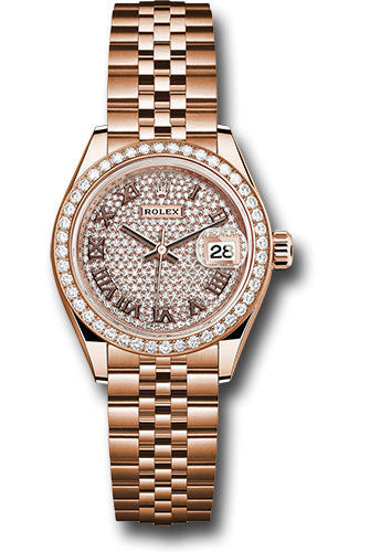 Rolex Everose Gold Lady-Datejust 28 Watch - 44 Diamond Bezel - Sundust Roman Dial - Jubilee Bracelet - 279135RBR dprj
