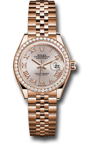 Rolex Everose Gold Lady-Datejust 28 Watch - 44 Diamond Bezel - Sundust Roman Dial - Jubilee Bracelet - 279135RBR srj