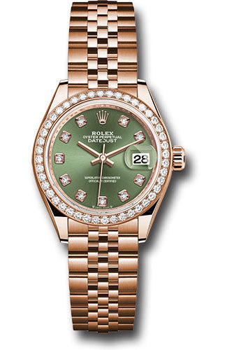 Rolex Everose Gold Lady-Datejust Watch - Diamond Bezel - Olive Green Diamond 6 Dial - Jubilee Bracelet - 279135rbr ogdj